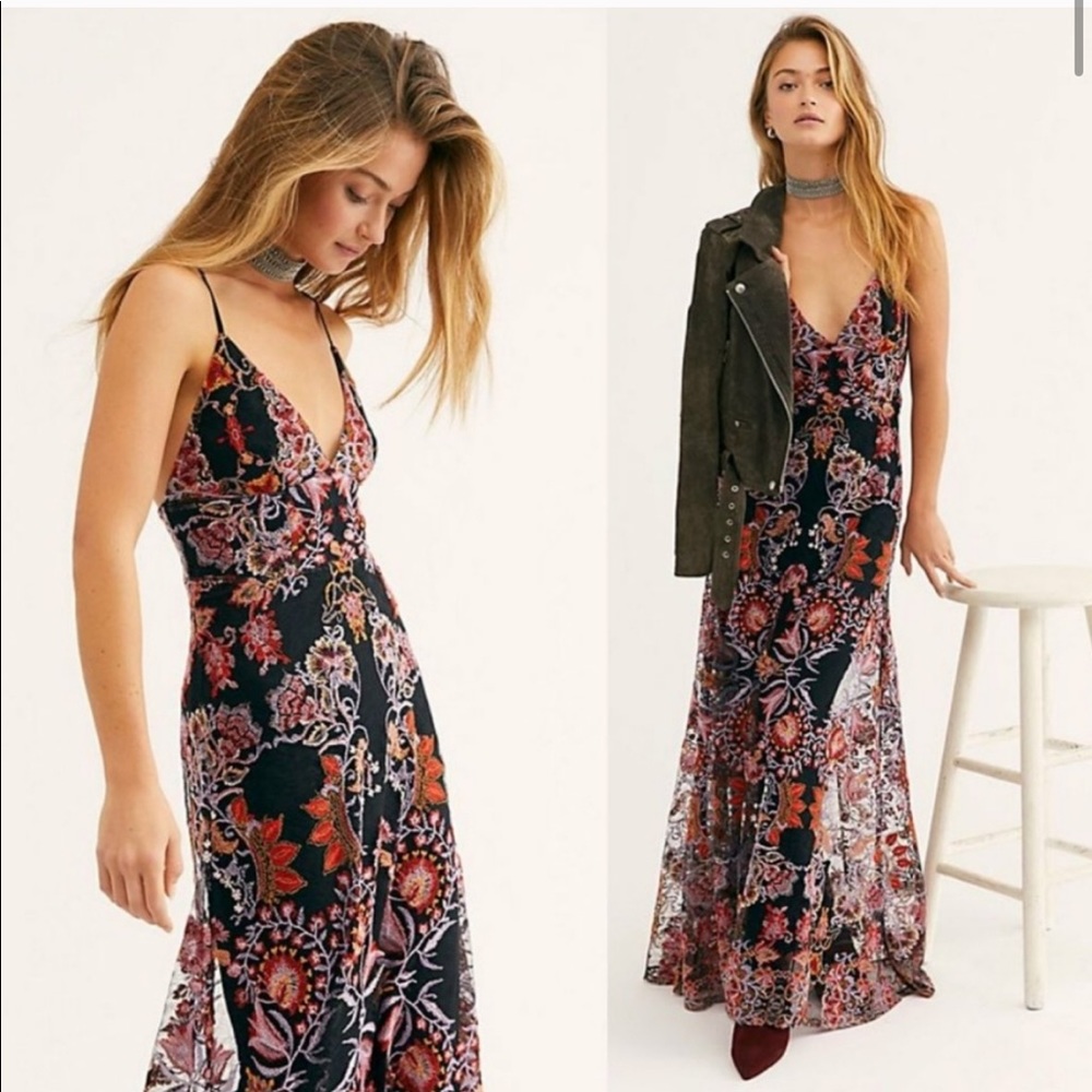 New Free people Rising Sun Maxi Embroidered dress